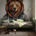 Watercolor Cartoon Grizzly Bear in a Hoodie Mural Wallpaper - room preview 03