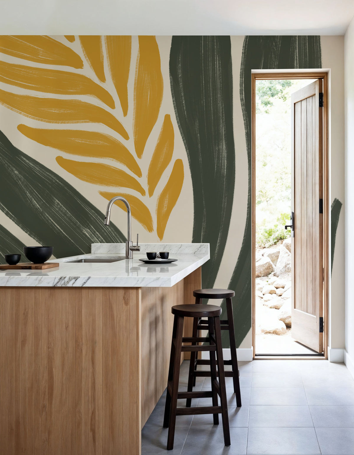 Simple Flowers II Yellow Mural Wallpaper - room preview 03