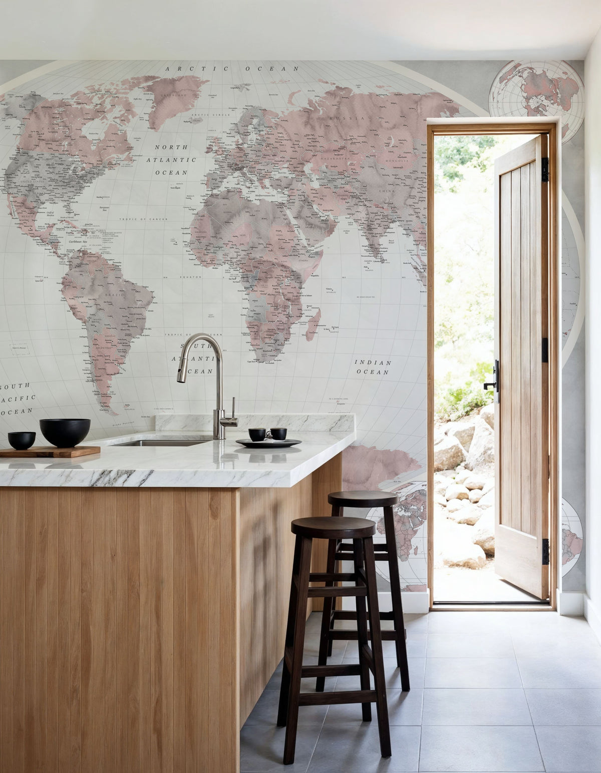 World Map Atlas Red Mural Wallpaper - room preview 03