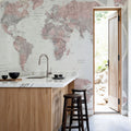 World Map Atlas Red Mural Wallpaper - room preview 03