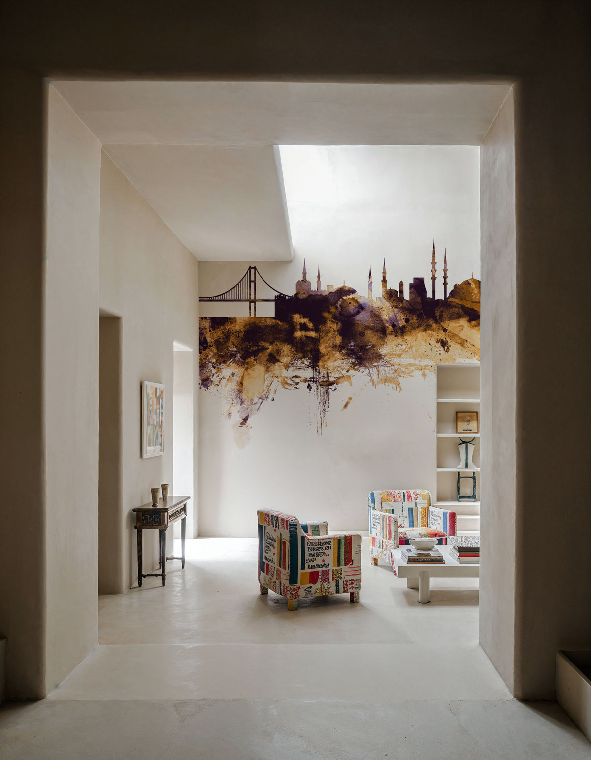 Istanbul Turkey Skyline Purple & Gold Mural Wallpaper - room preview 03