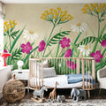 Geranium Meadow, Beige Mural Wallpaper - room preview 03