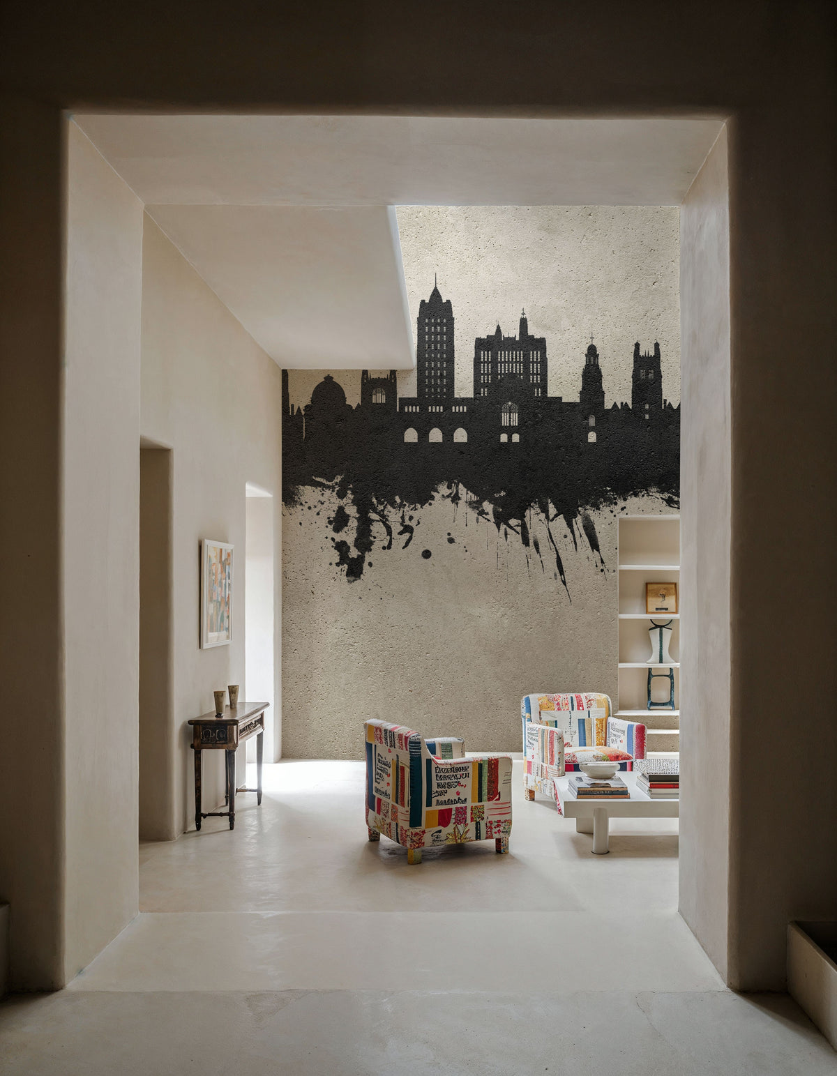 New Haven Connecticut Skyline Concrete Mural Wallpaper - room preview 03