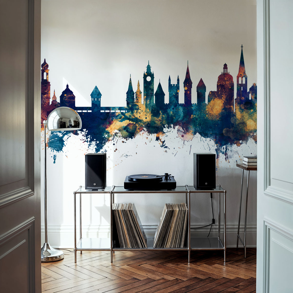 Lucerne Switzerland Luzern Skyline Blue & Bronze Mural Wallpaper - room preview 03