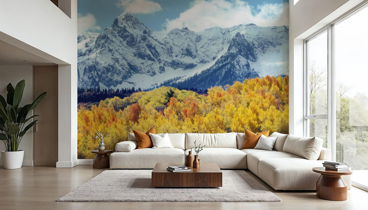 Misty Autumn Peaks Blue Mural Wallpaper - room preview 03