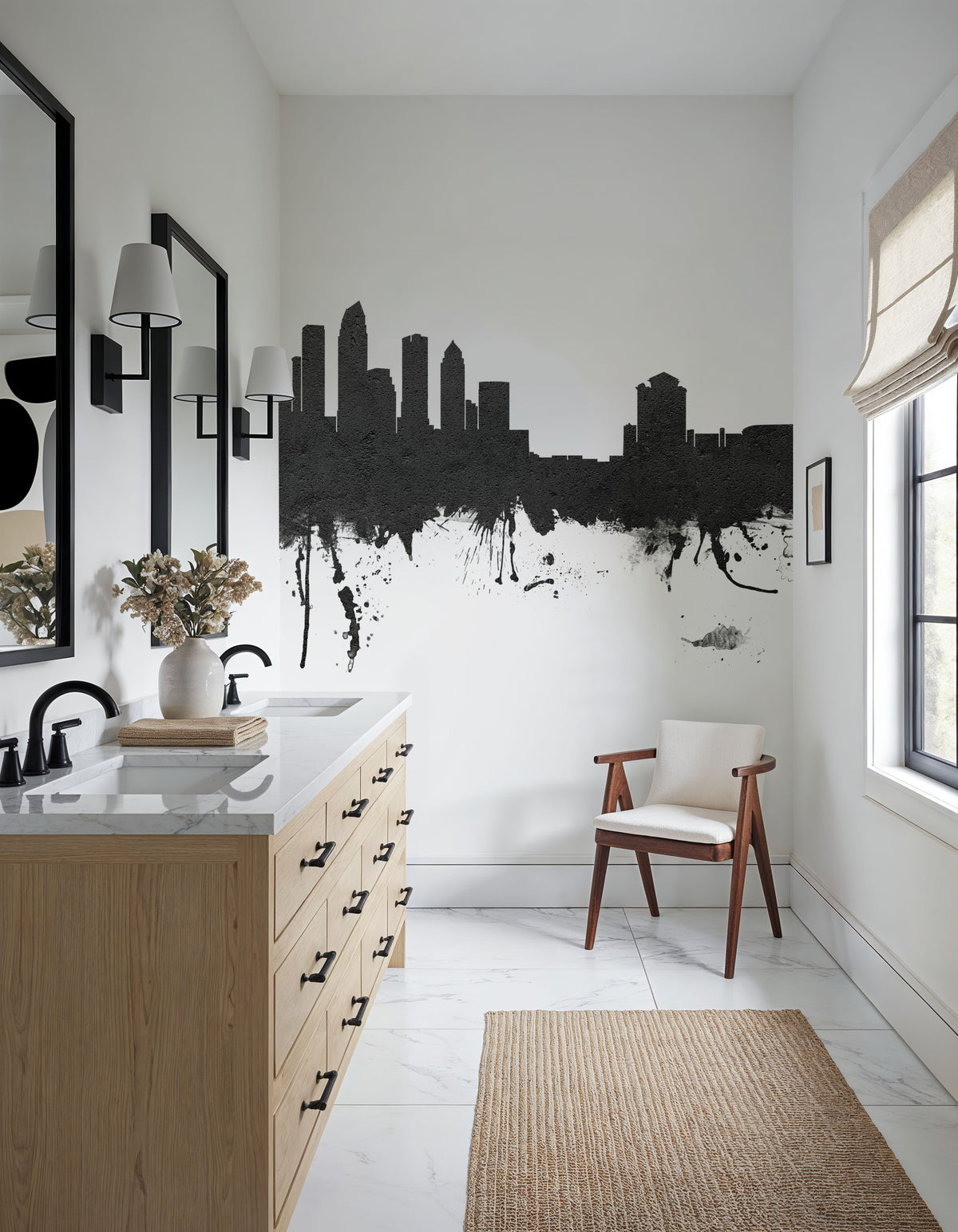 Tampa Florida Skyline Black & White Mural Wallpaper - room preview 03