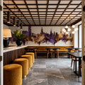Sheffield England Skyline Purple & Gold Mural Wallpaper - room preview 03