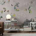 Birds in the Garden Gray Mural Wallpaper - room preview 03
