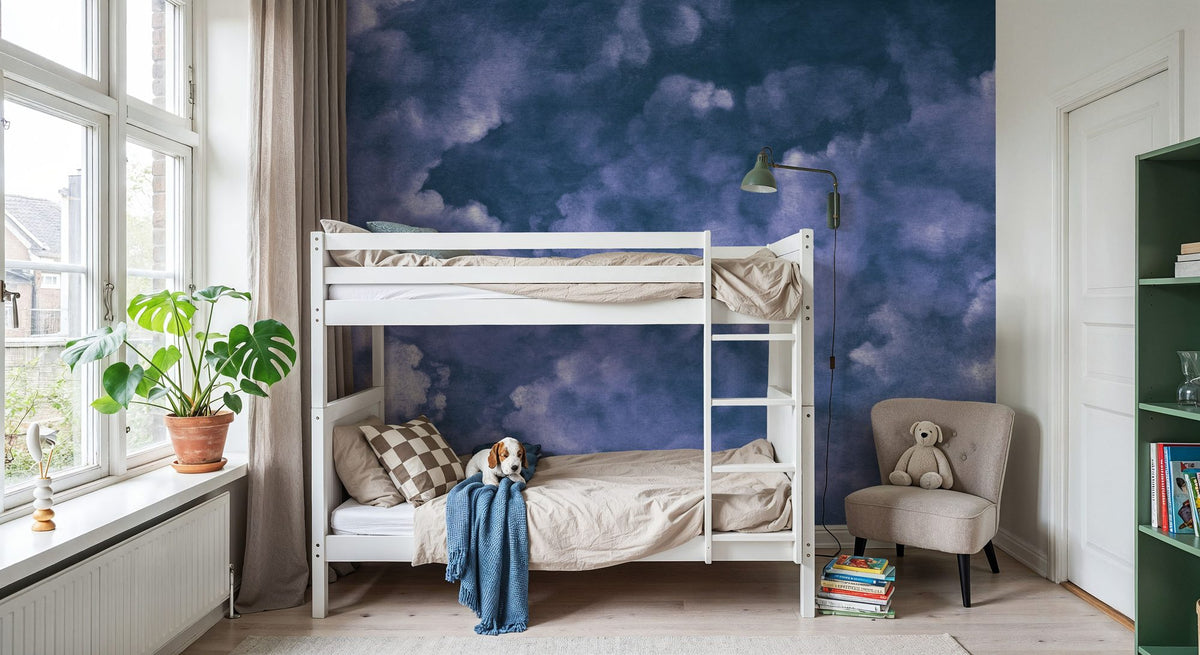 Painted Dreamy Clouds, Purple Mural Wallpaper - room preview 03