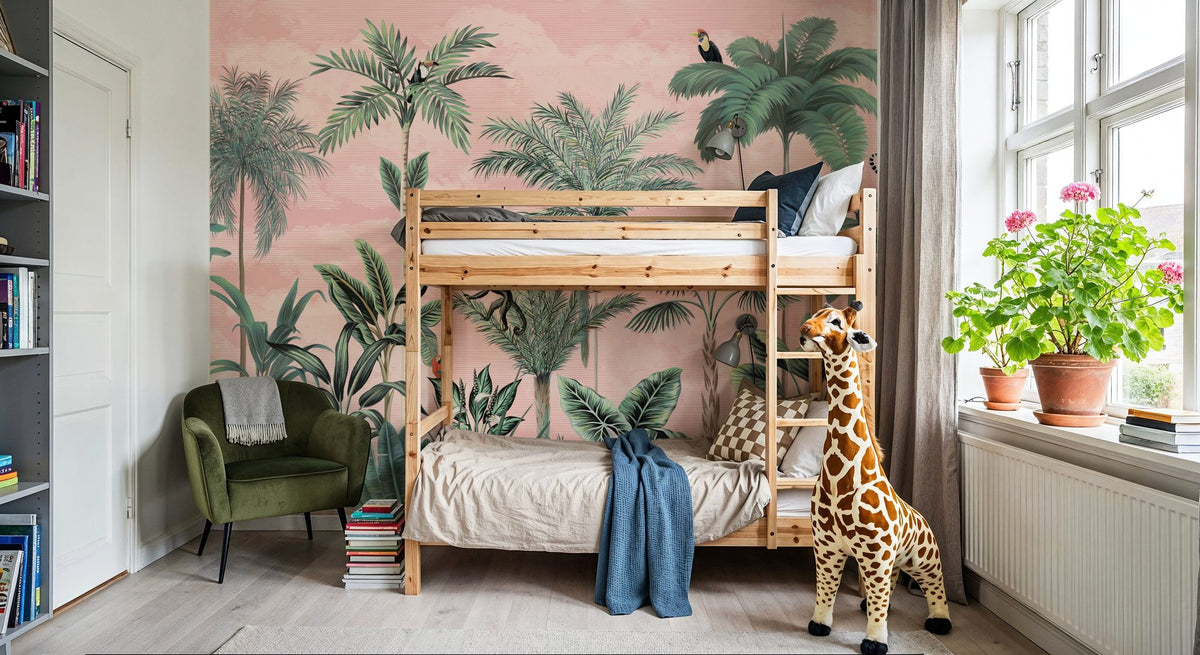 Jungle Delight, Peach Mural Wallpaper - room preview 03