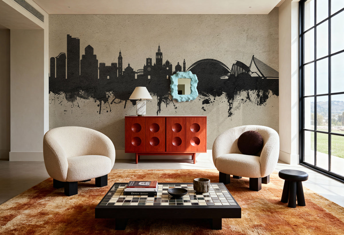 Valencia Spain Skyline Concrete Mural Wallpaper - room preview 03