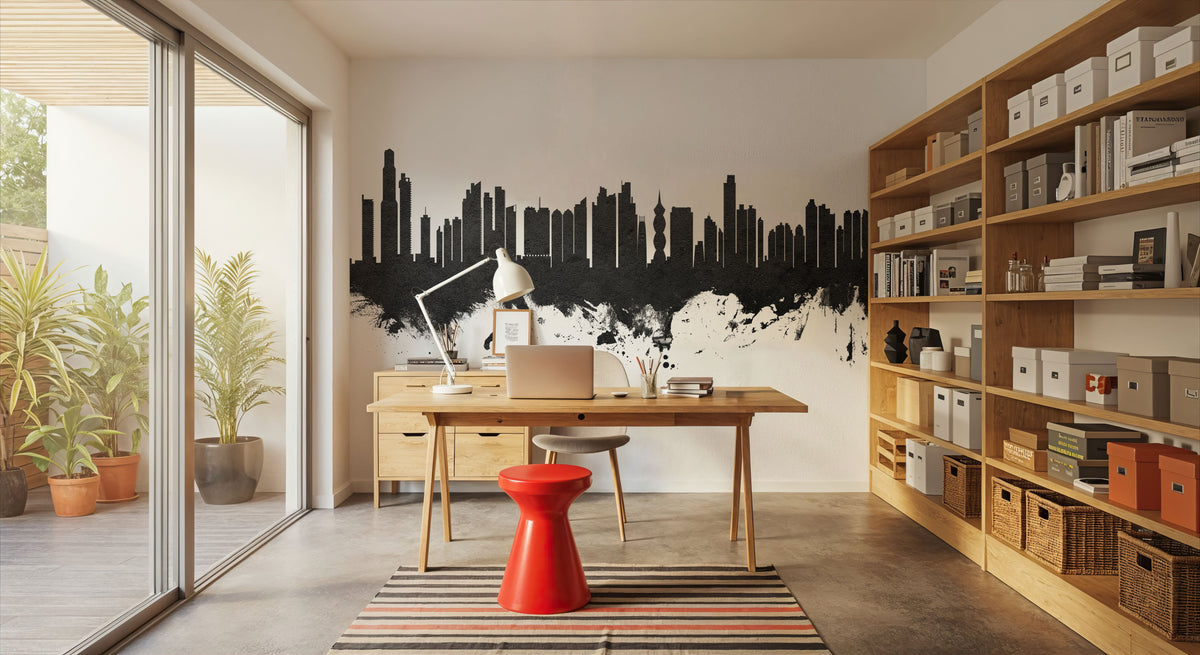 Panama City Skyline Black & White Mural Wallpaper - room preview 03