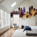 Dayton Ohio Skyline Purple & Gold Mural Wallpaper - room preview 03