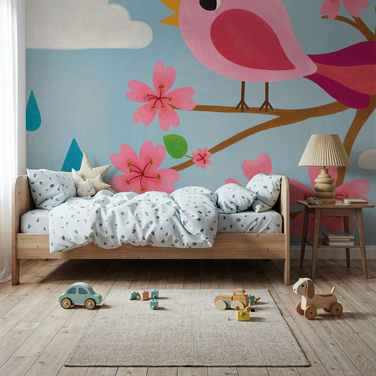Retro Spring Bird Mural Wallpaper - room preview 03
