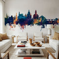 Dresden Germany Skyline Blue & Bronze Mural Wallpaper - room preview 03
