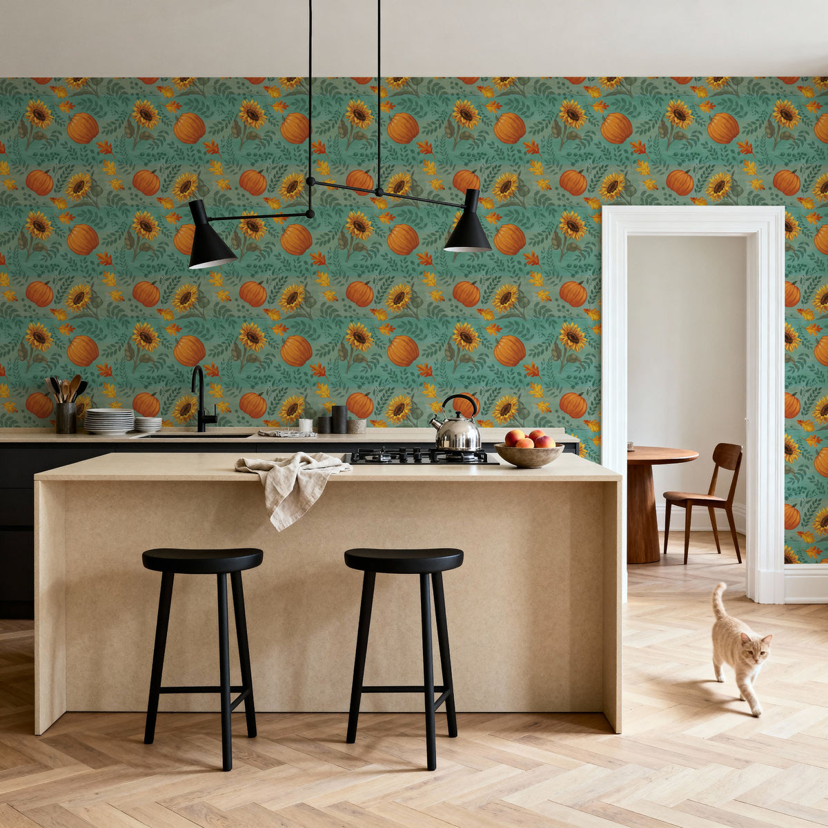 Pumpkin Harvest Blue Mural Wallpaper - room preview 03