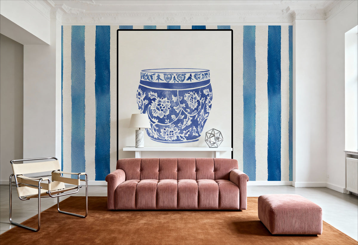 Chinoiserie Vase IV Stripes Mural Wallpaper - room preview 03