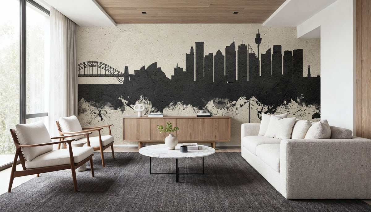 Sydney Australia Skyline Concrete Mural Wallpaper - room preview 03