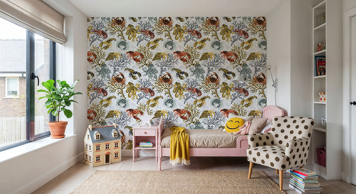 Vibrant Coral Reef, Grey Mural Wallpaper - room preview 03