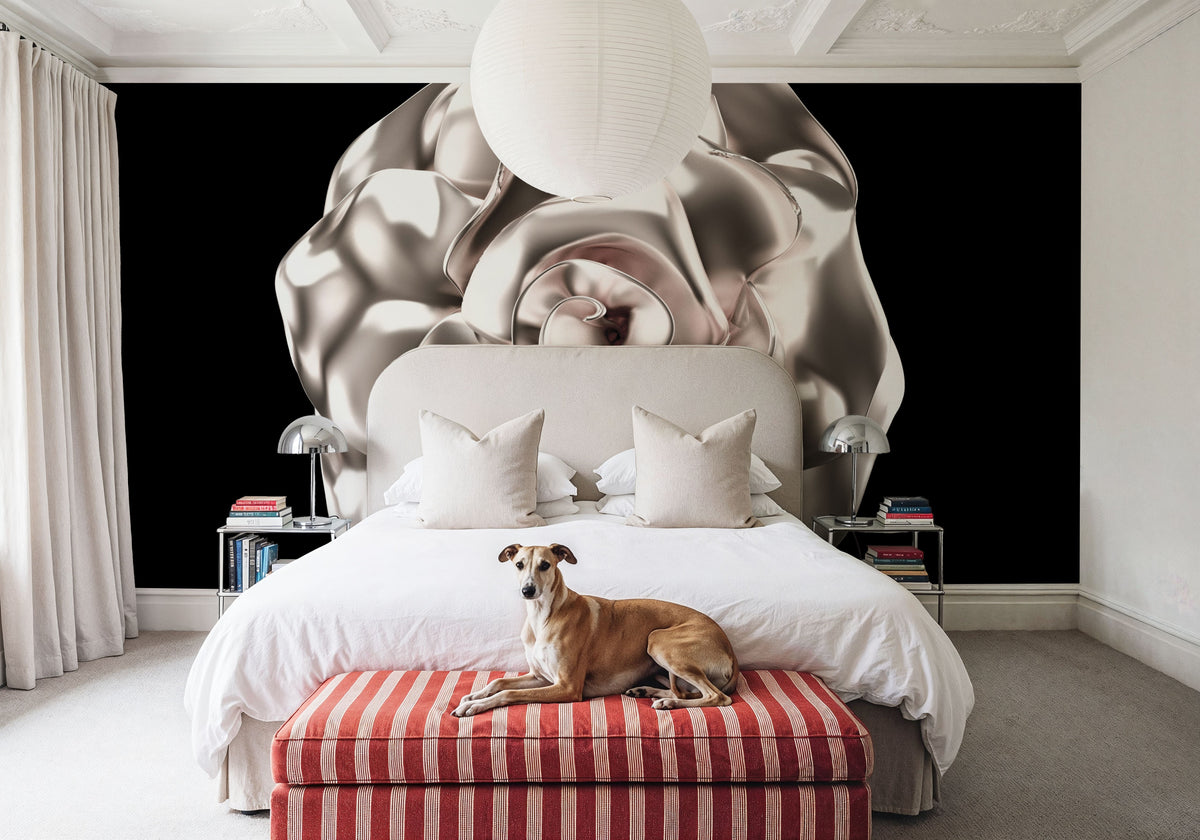 Metallic Rose in 3d Effect Mural Wallpaper - room preview 03