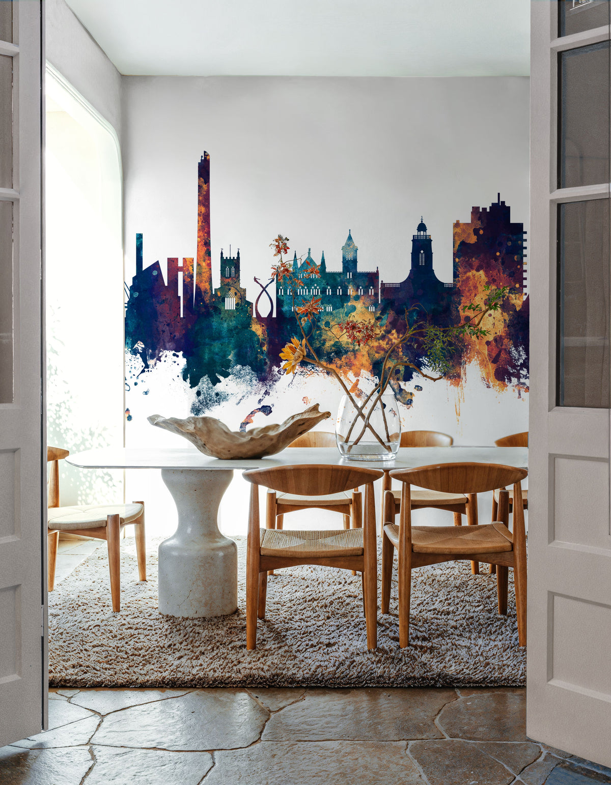 Northampton England Skyline Blue & Bronze Mural Wallpaper - room preview 03
