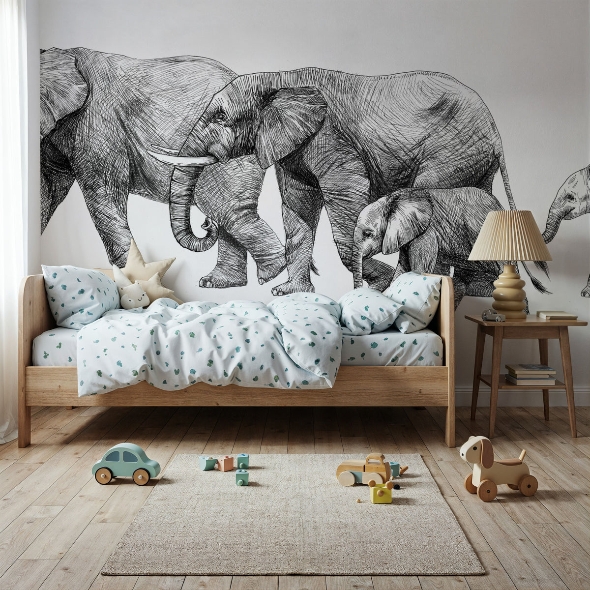 Safari Elephants Illustration Mural Wallpaper - room preview 03