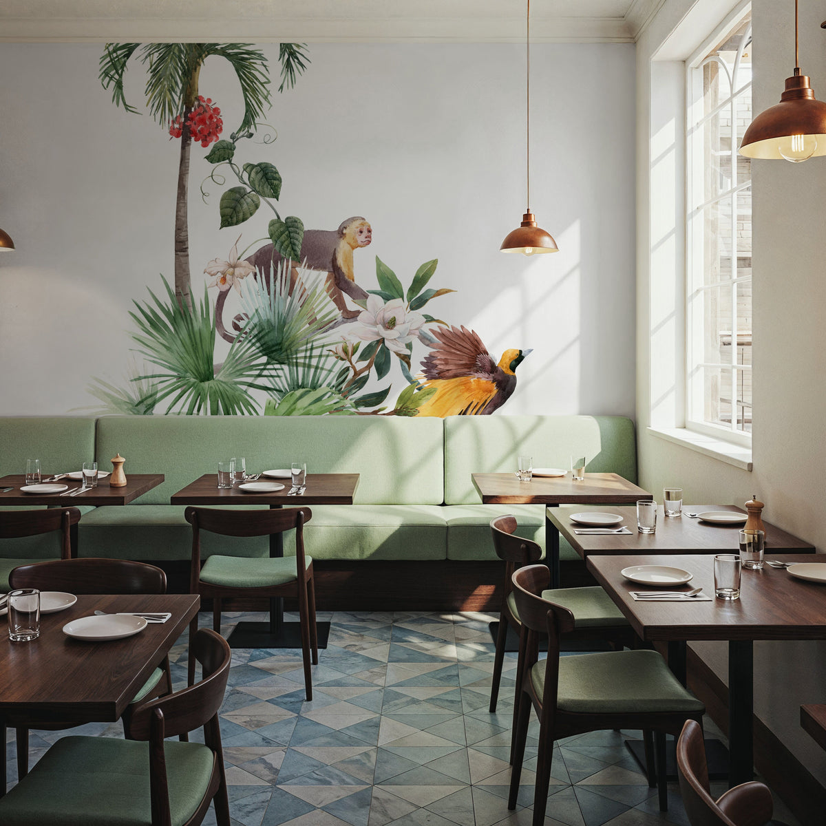 Paradise Bird and Monkey Mural Wallpaper - room preview 03