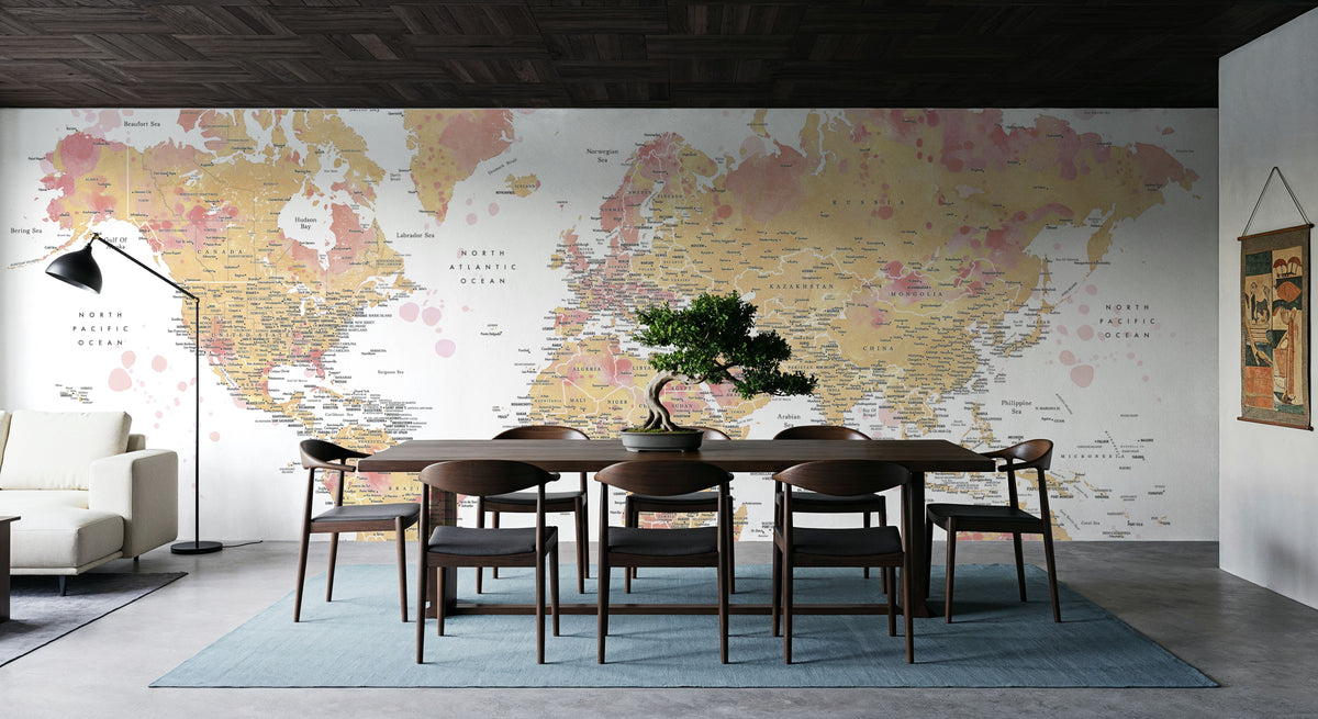 World Map Cities - Amanda Mural Wallpaper - room preview 03