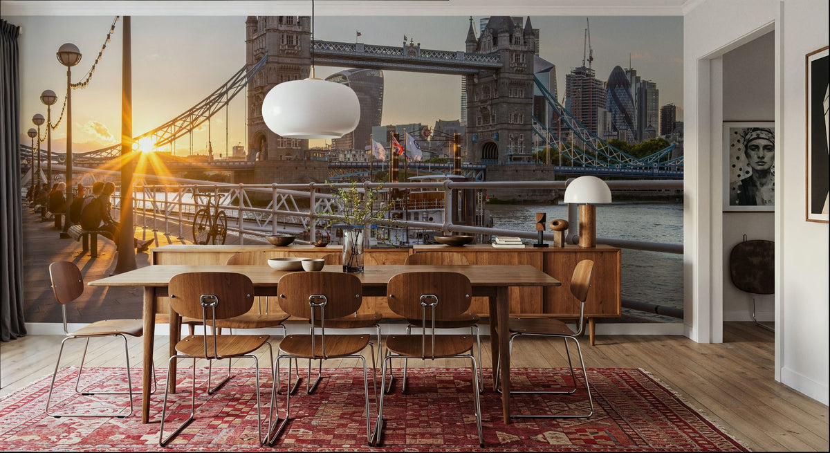 Tower Bridge At Sunset Mural Wallpaper - room preview 03