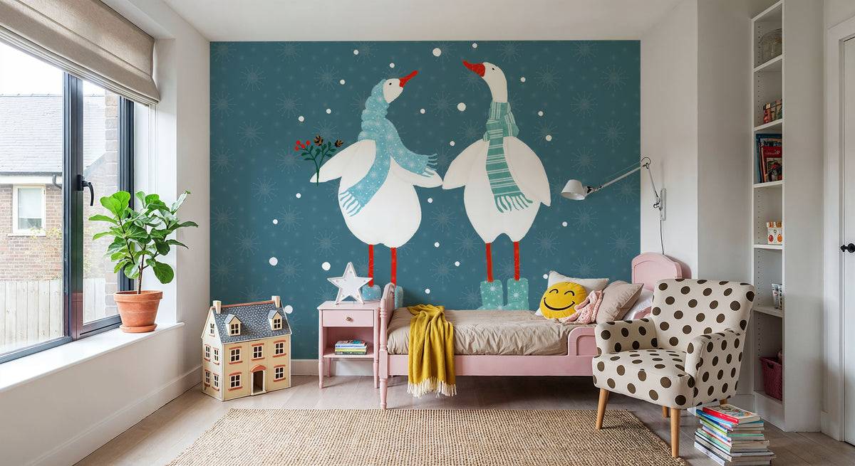 Ducks in the Snow X Mural Wallpaper - room preview 03