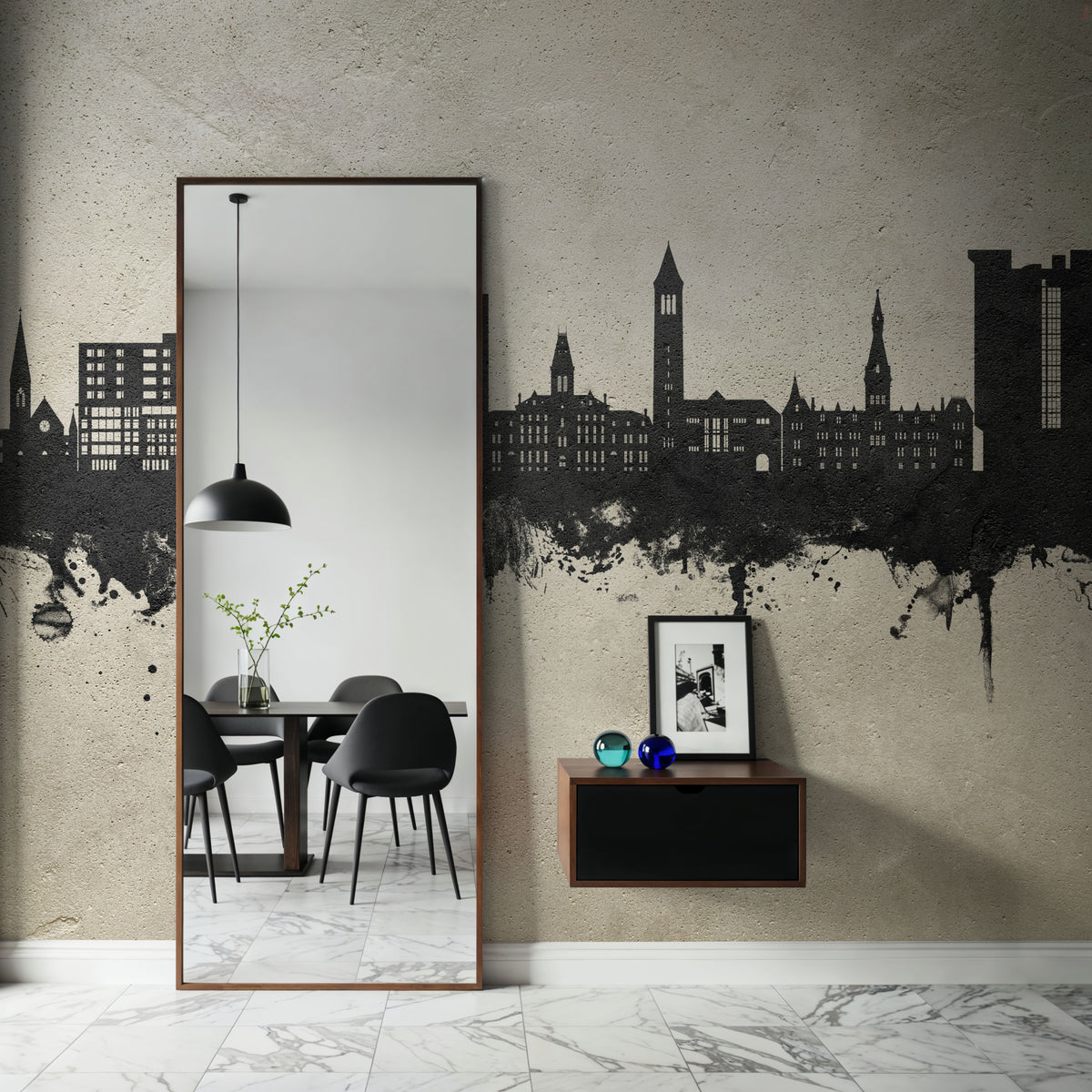 Ithaca New York Skyline Concrete Mural Wallpaper - room preview 03