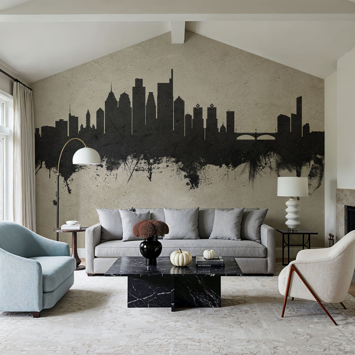 Philadelphia Skyline Concrete Mural Wallpaper - room preview 03