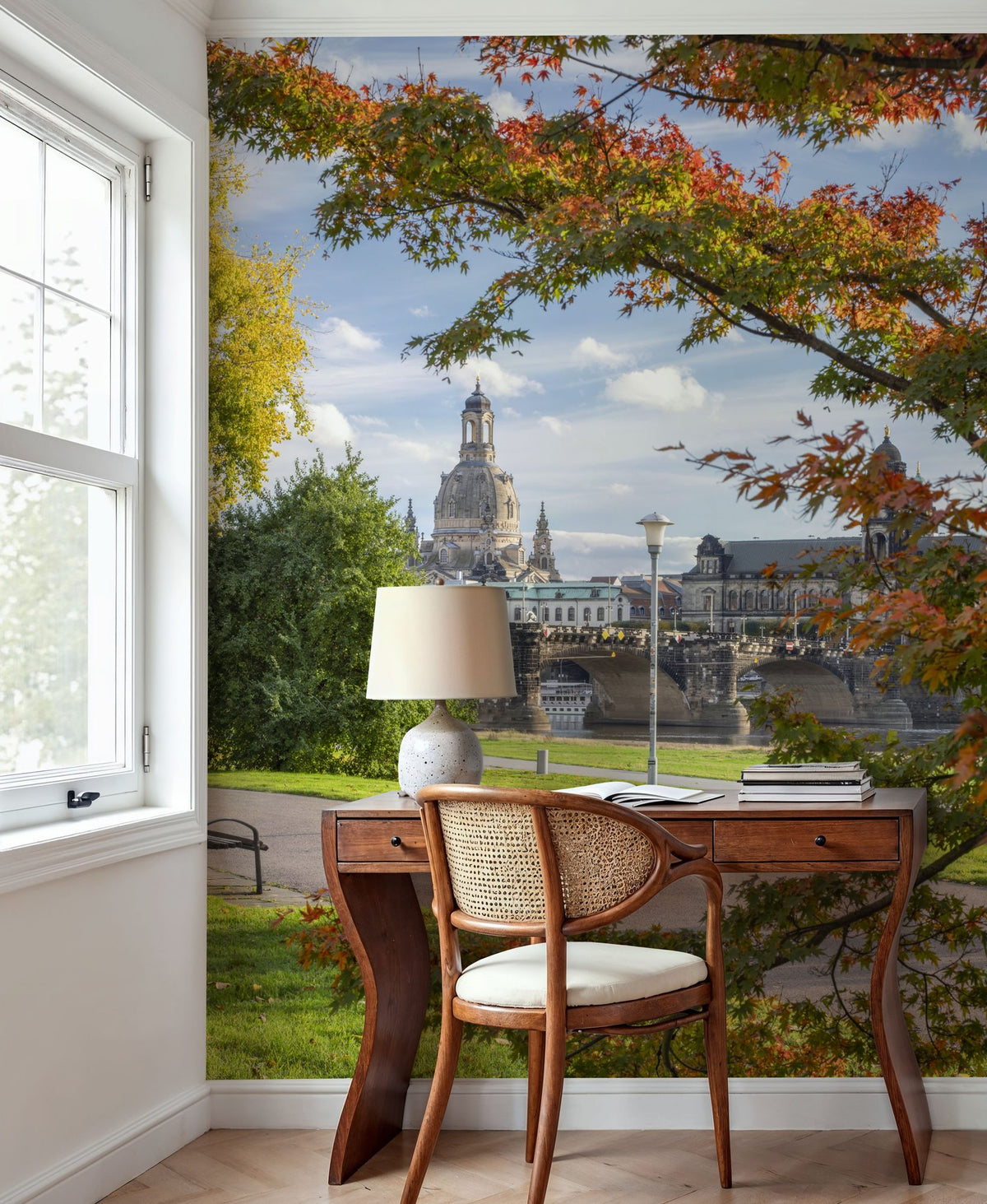 Autumn Bridge Walk Mural Wallpaper - room preview 03