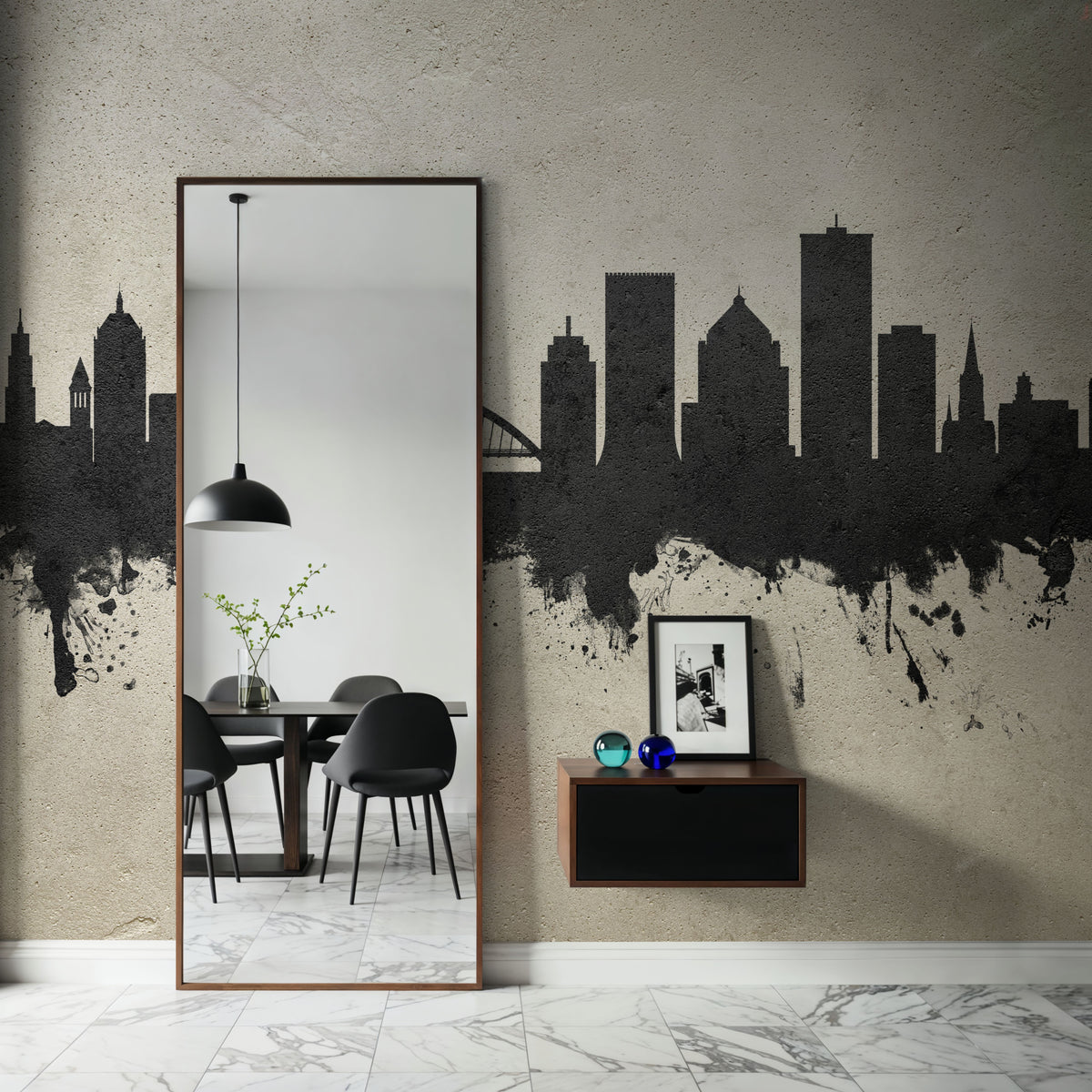Rochester New York Skyline Concrete Mural Wallpaper - room preview 03