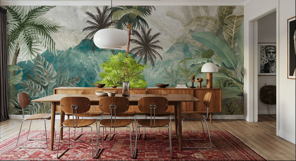 Banana Trees Sketching Mural Wallpaper - Cool Tone - room preview 03