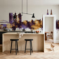 Zagreb Croatia Skyline Purple & Gold Mural Wallpaper - room preview 03
