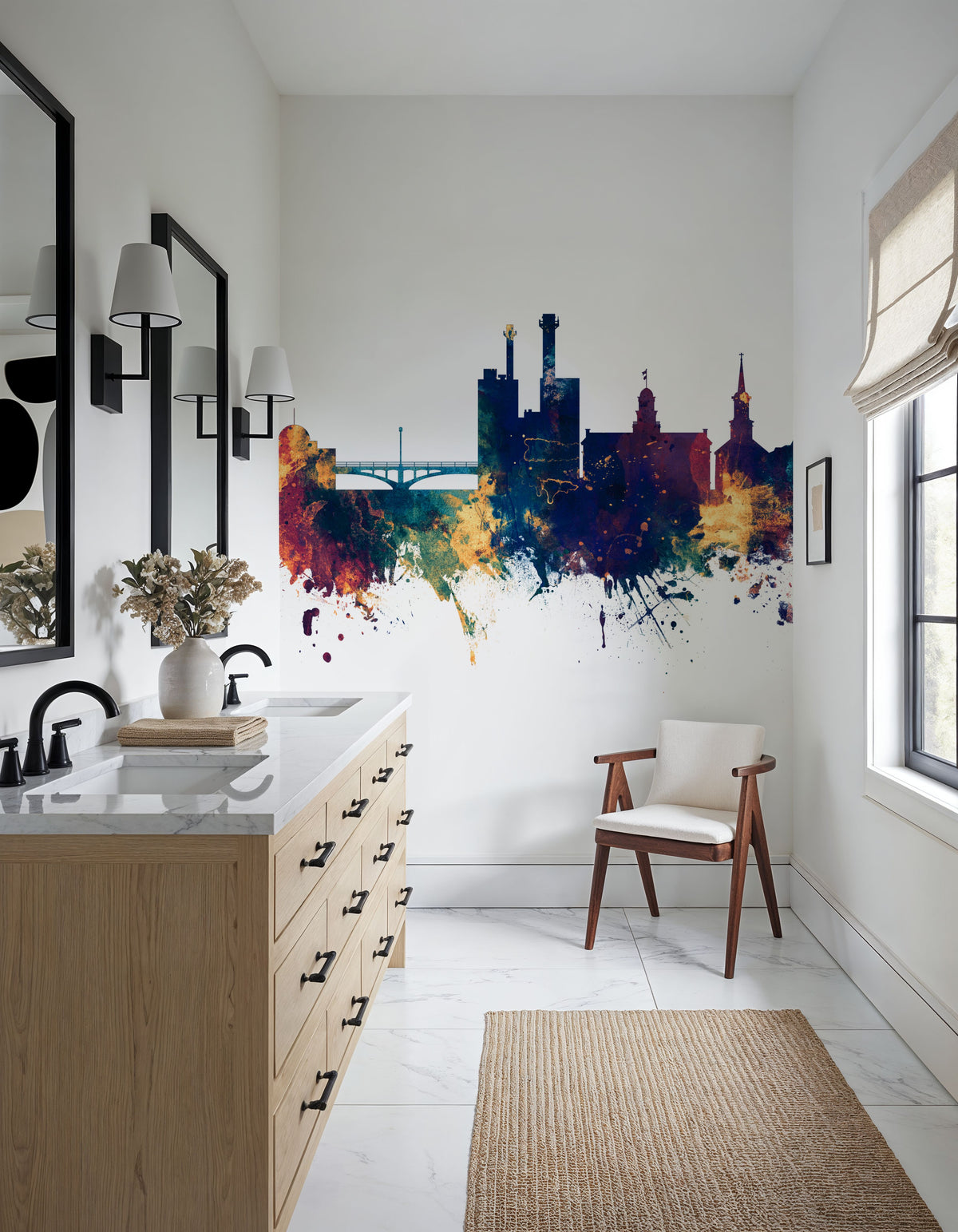 Iowa City Skyline Blu & Bronze Mural Wallpaper - room preview 03