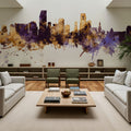 Miami Florida Skyline Purple & Gold Mural Wallpaper - room preview 03