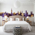 Freiburg Germnay Skyline Purple & Gold Mural Wallpaper - room preview 03