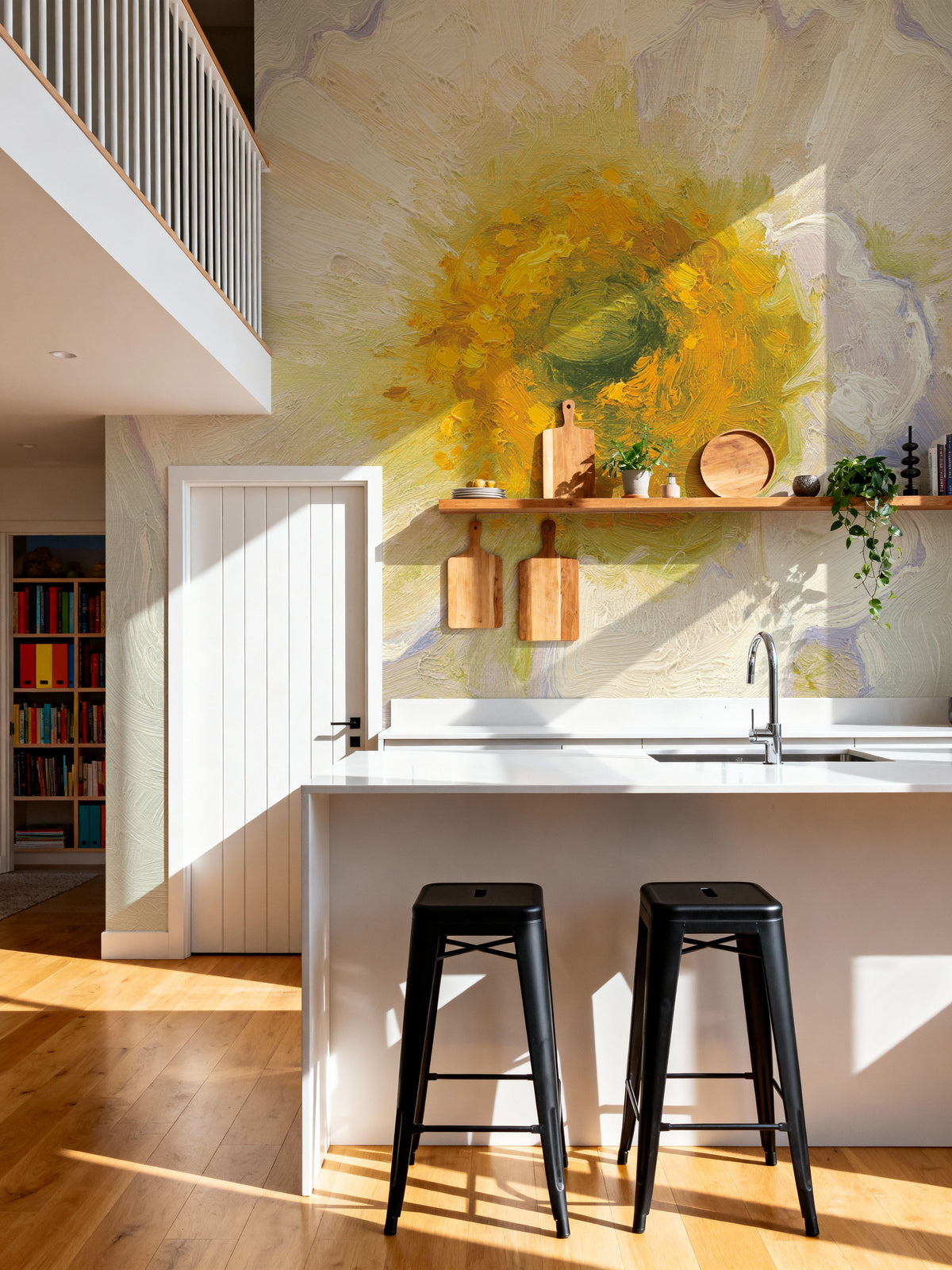 White Poppy Bit Mural Wallpaper - room preview 03