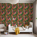 Happy Flowers, Pine Green Mural Wallpaper - room preview 03