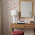 Hidden Peonies, Orange on White Mural Wallpaper - room preview 03