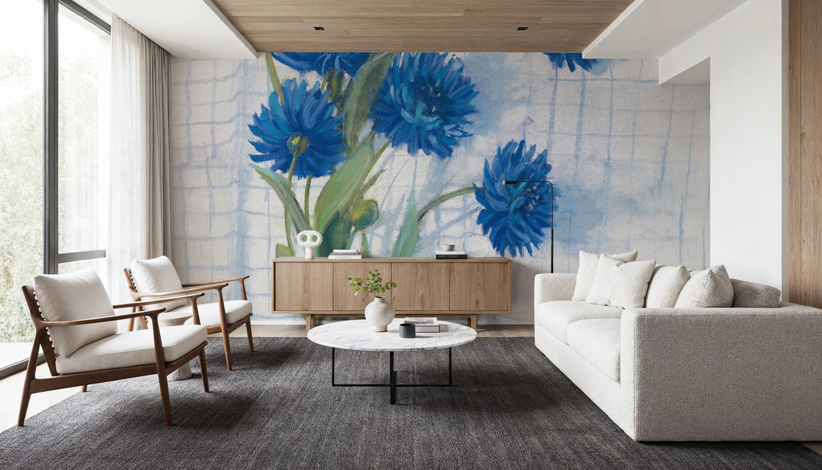 Cornflowers on Linen Mural Wallpaper - room preview 03