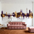 Cologne Germany Skyline Purple & Gold Mural Wallpaper - room preview 03