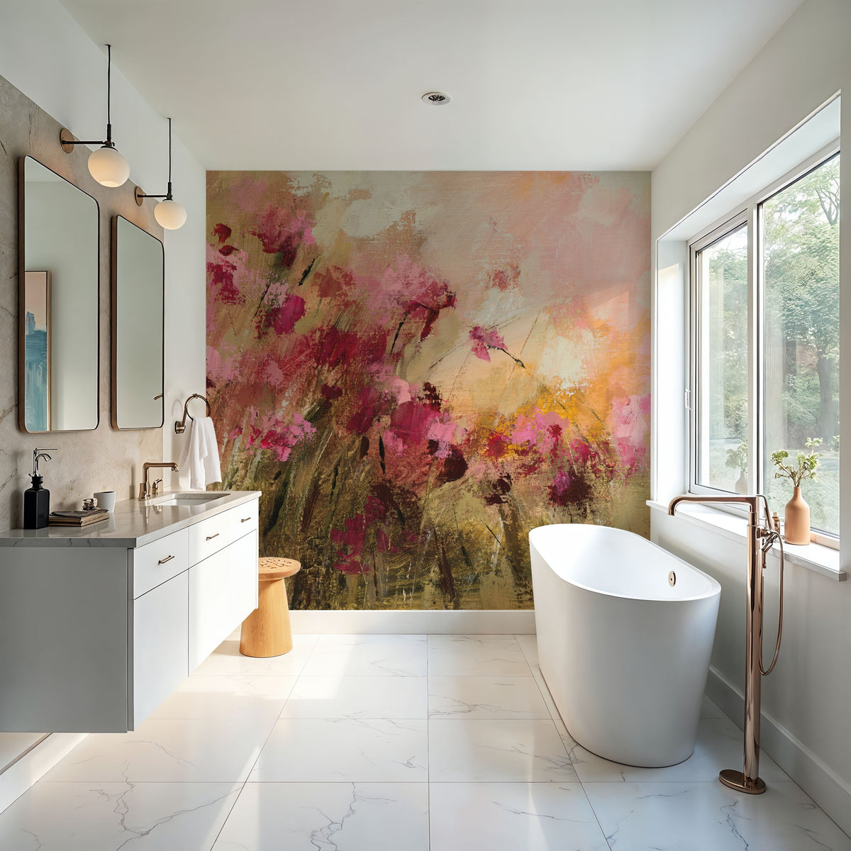 Wild Pink Flowers Mural Wallpaper - room preview 03