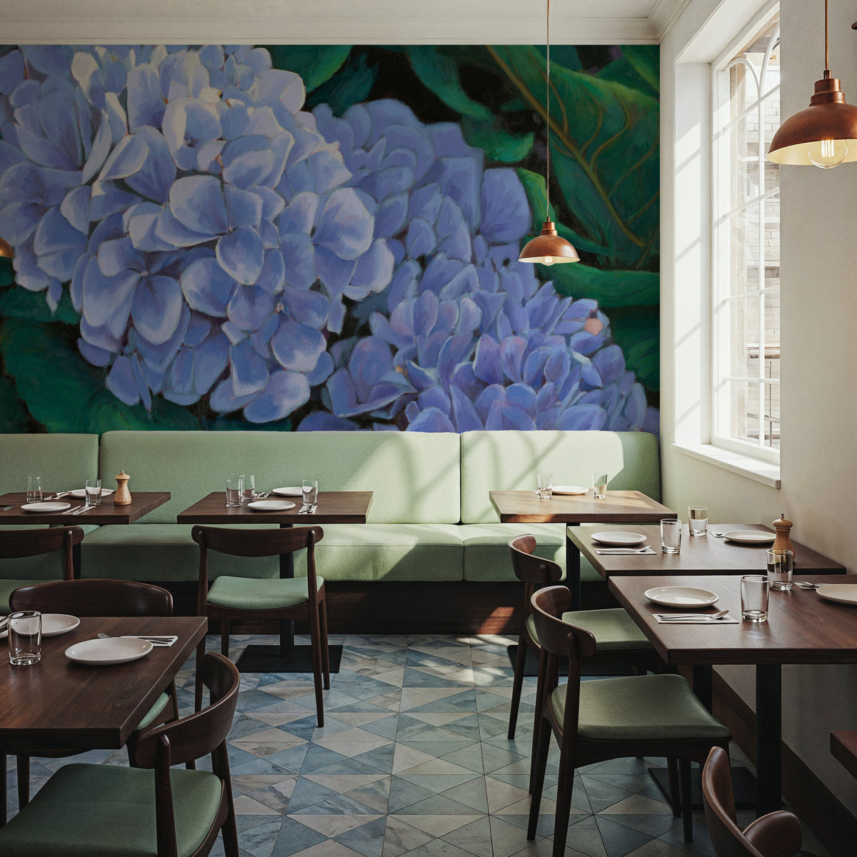 Periwinkle Hydrangea Mural Wallpaper - room preview 03