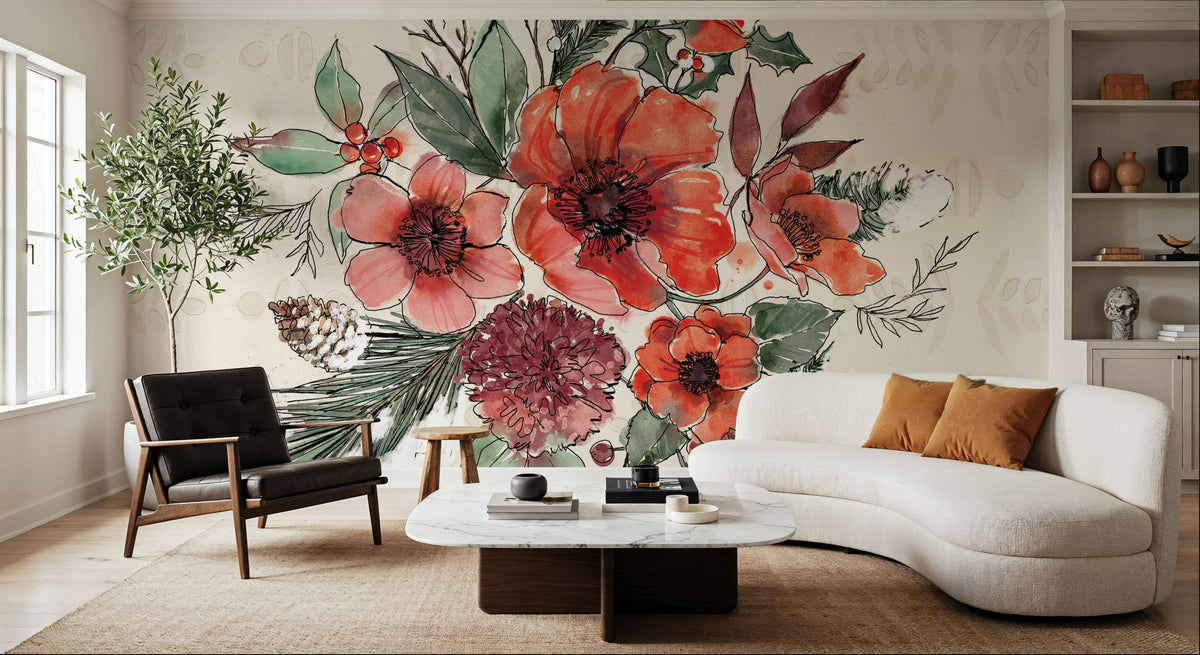 Festive Blooms IX Mural Wallpaper - room preview 03