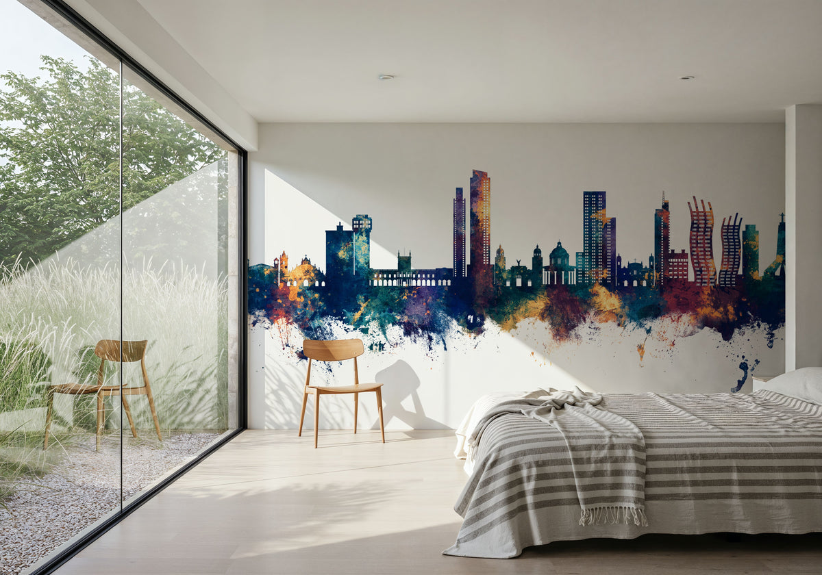 Asunción Paraguay Skyline Blue & Bronze Mural Wallpaper - room preview 03