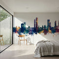 Asunción Paraguay Skyline Blue & Bronze Mural Wallpaper - room preview 03