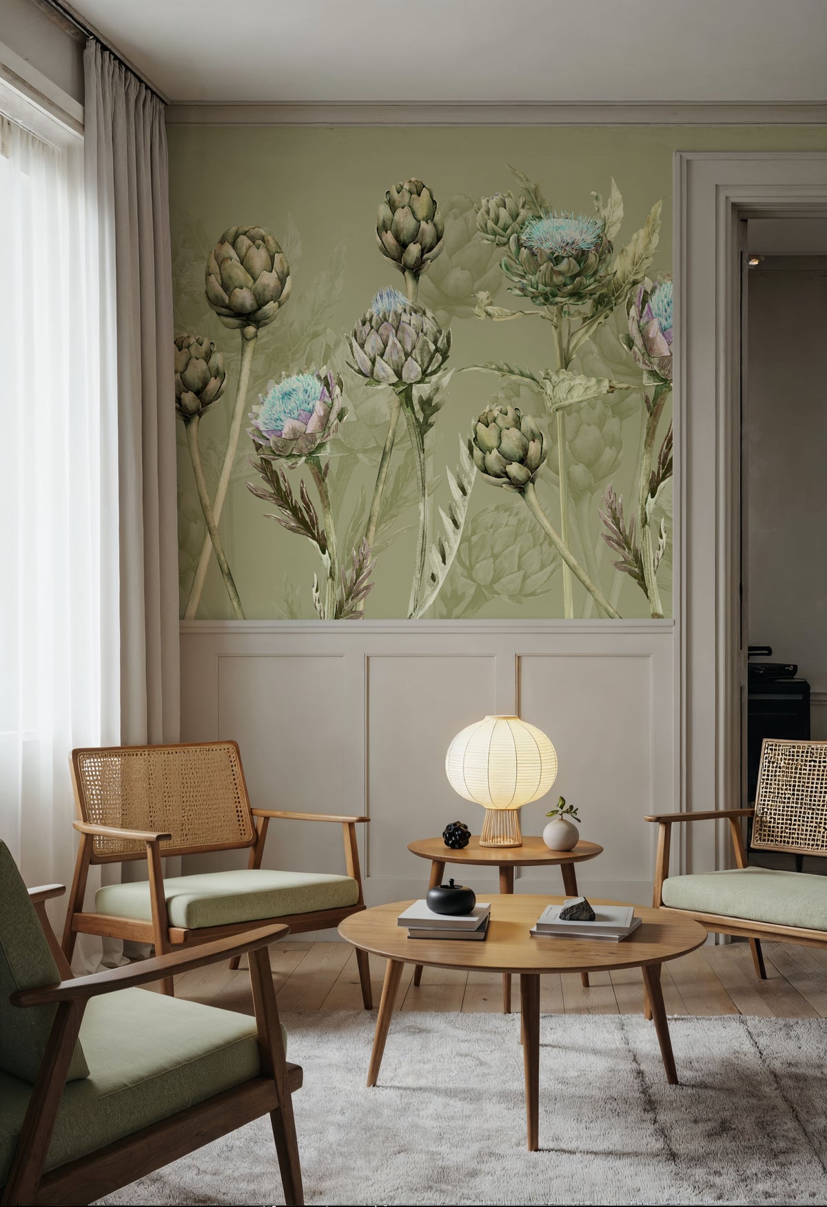 Artichoke Blooms, Pistachio Mural Wallpaper - room preview 03